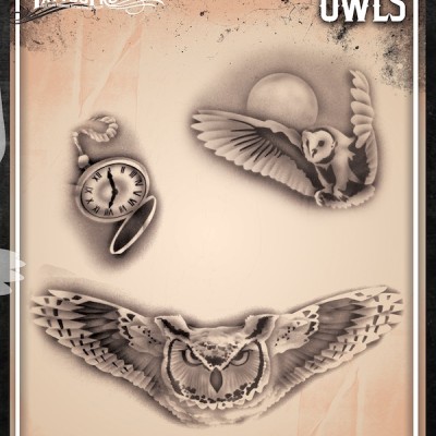 Airbrush Tattoo Pro Stencil Owls
